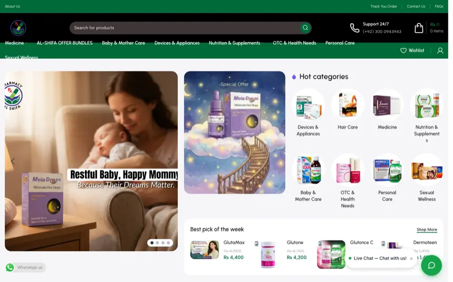 Al Shifa Pharmacy website screenshot